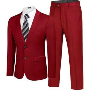 Men's Red 2 Piece Suits Slim Fit 2 Button Business Wedding Party
